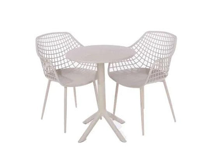 3 piece Lattice bistro table & 2 armchair set, outdoor grade, calico