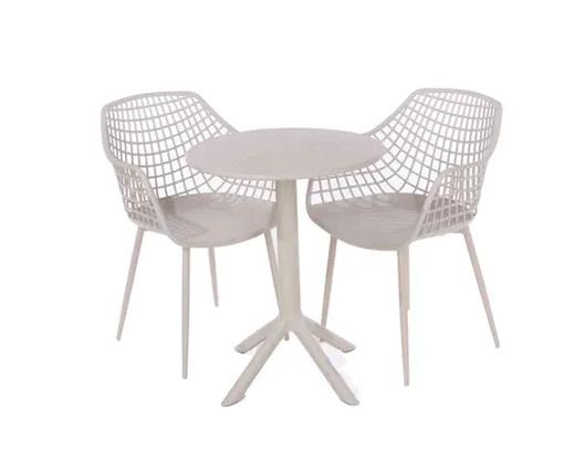 3 piece Lattice bistro table & 2 armchair set, outdoor grade, calico