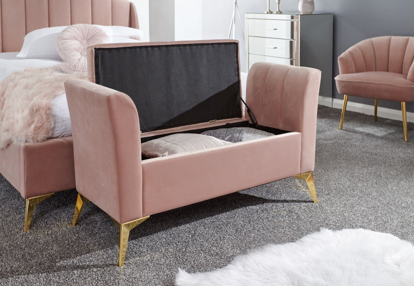 Phoebe Ottoman Storage Bench-Pink