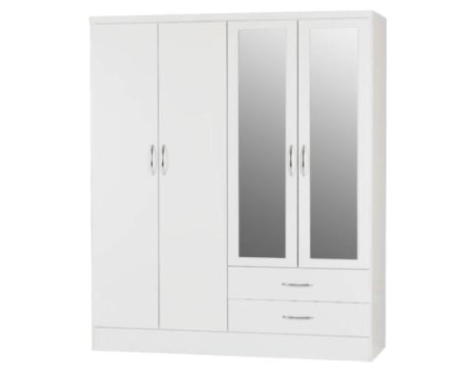 Neptune 4 Door 2 Drawer Mirrored Wardrobe - White Gloss