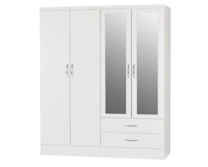 Neptune 4 Door 2 Drawer Mirrored Wardrobe - White Gloss