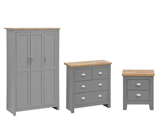 Lincoln 3 Piece Bedroom Set (3 Door Wardrobe, 2+2 Chest, 2 Drawer Bedside)