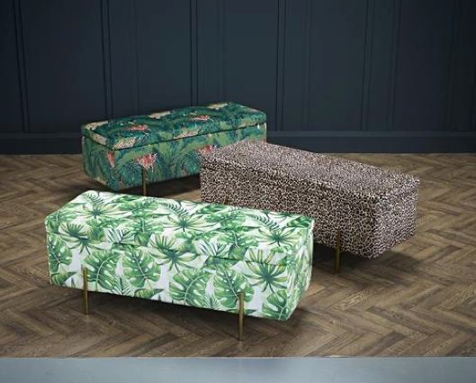 Laretta Storage Ottoman Palm Print