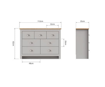 Lincoln 7 Drawer Chest- Light Grey