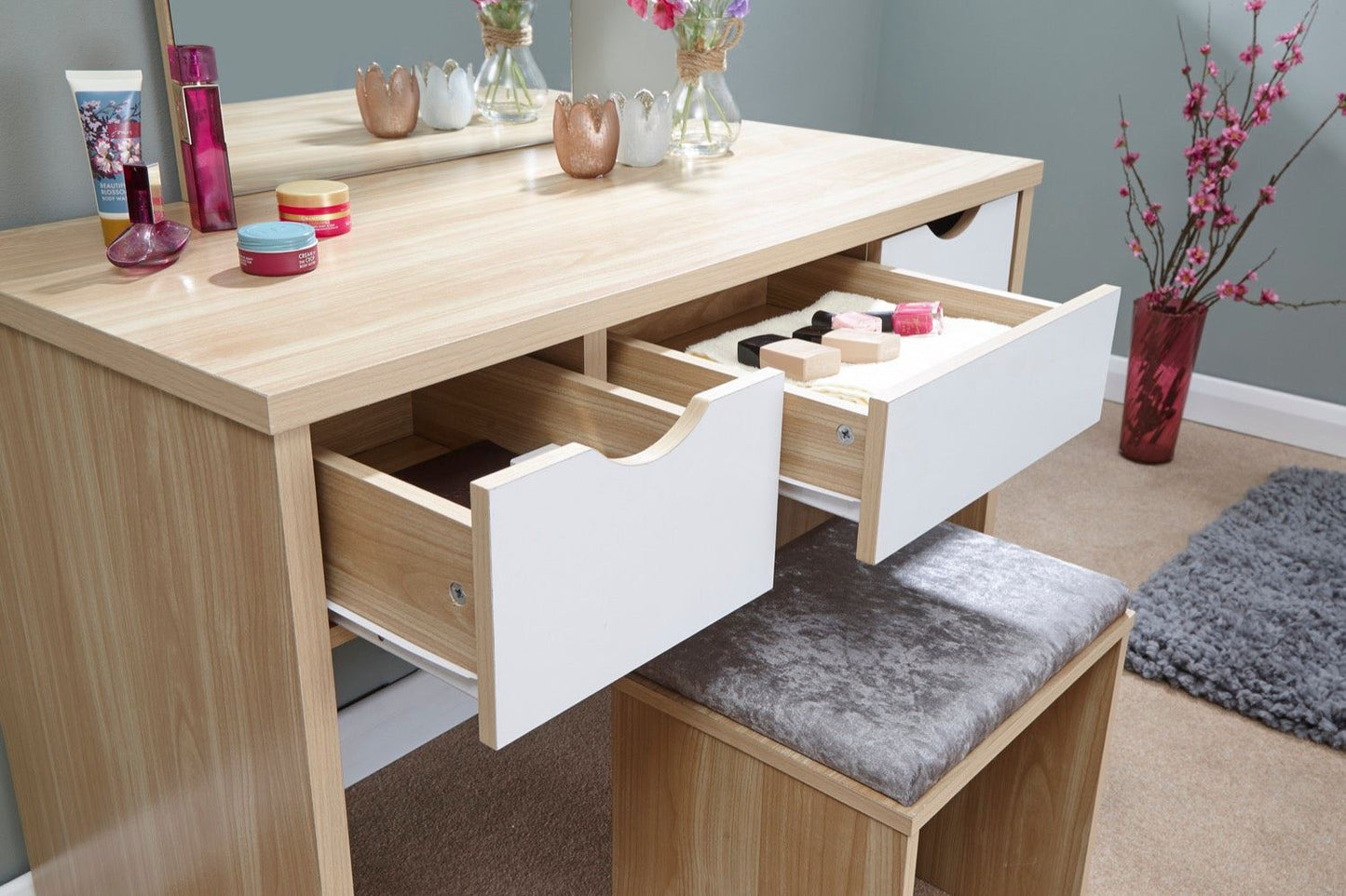 Ella Dressing Table Set-Oak & White