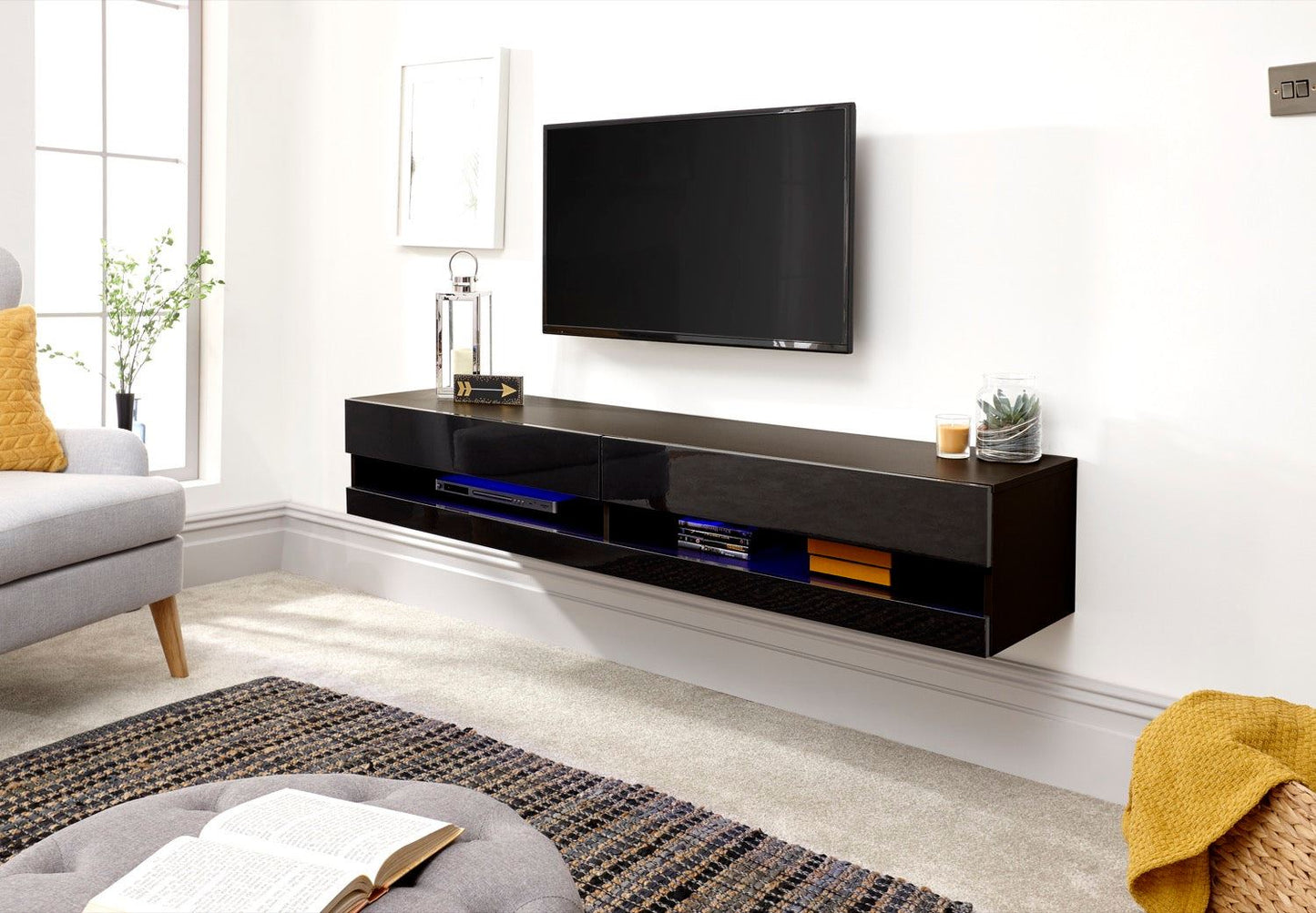 Graze LED 150cm Wall TV Unit-Black