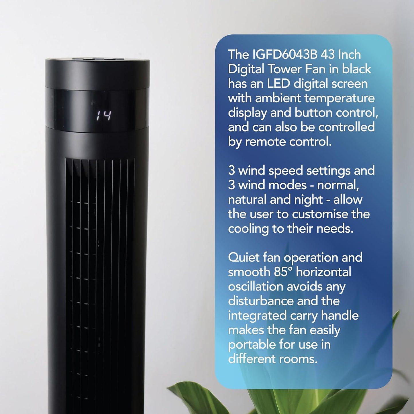 Igenix 43" Digital Tower Fan - Black