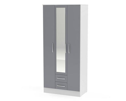 Larz 3 Door 2 Drawer Wardrobe With Mirror - White & Grey