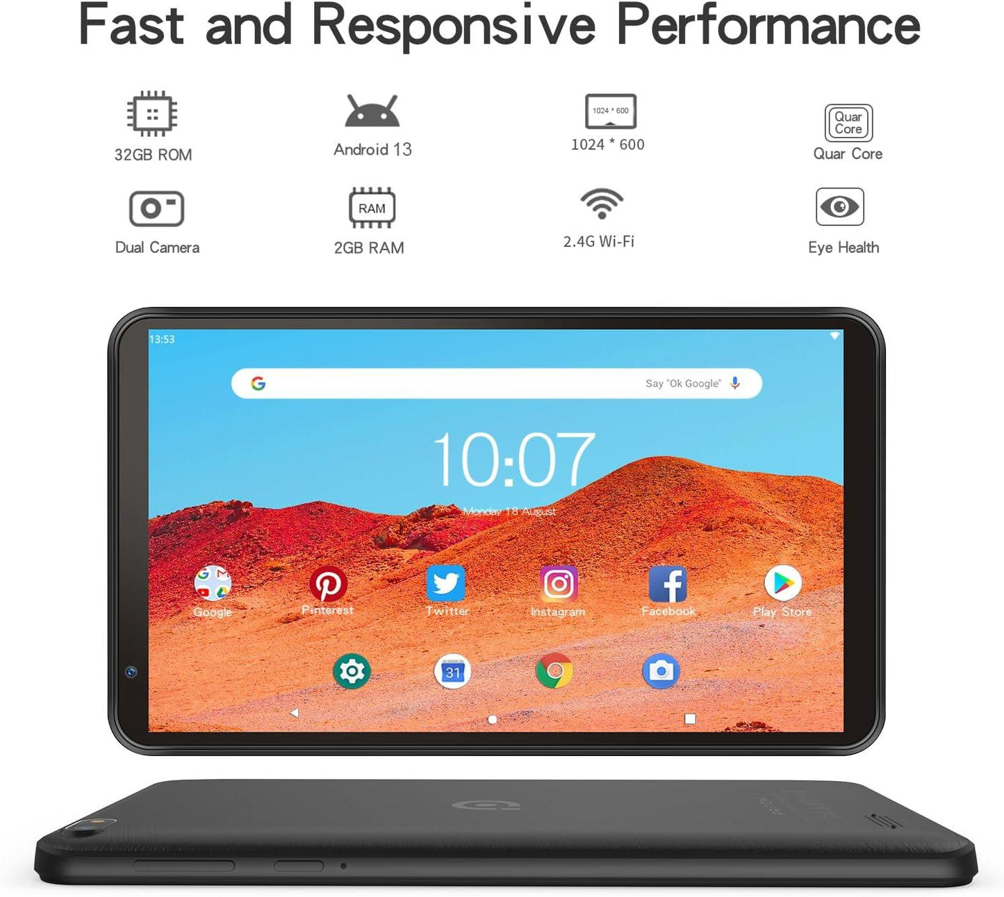 PRITOM 7" Tablet in Case Android 13 32 GB - Black