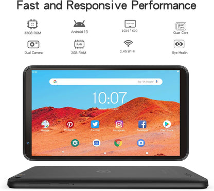 PRITOM 7" Tablet in Case Android 13 32 GB - Black