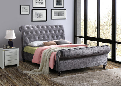 Charlton Crushed Velvet King Bed - Steel