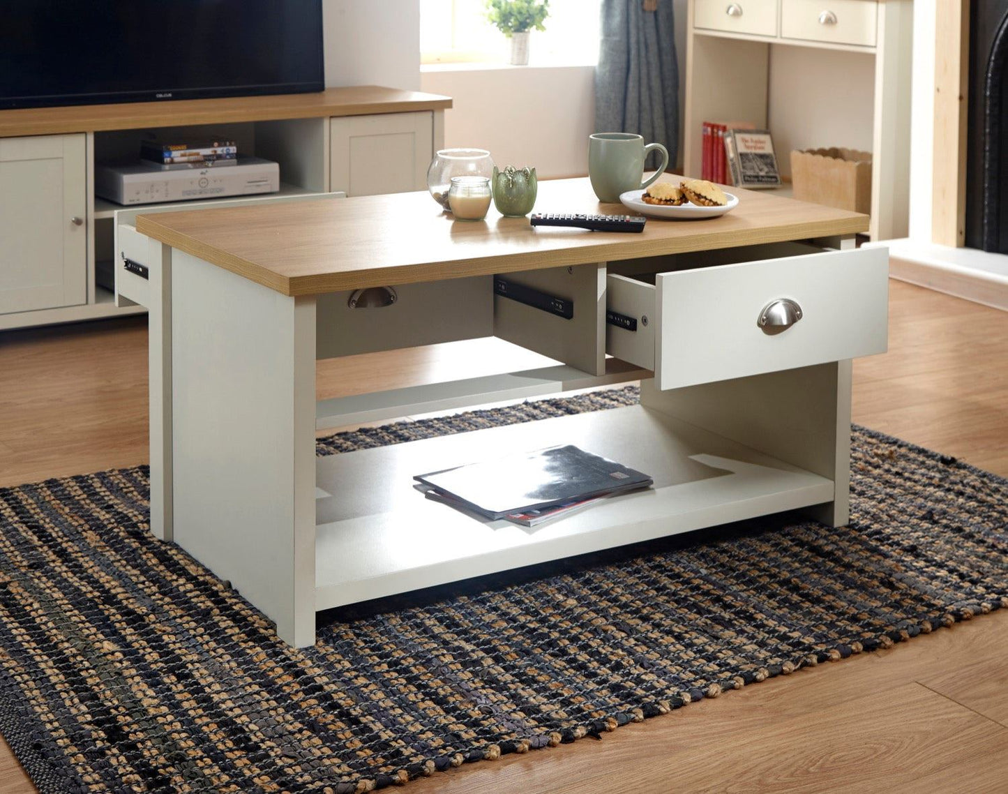 Lachlan 2 Drawer Coffee Table-Cream
