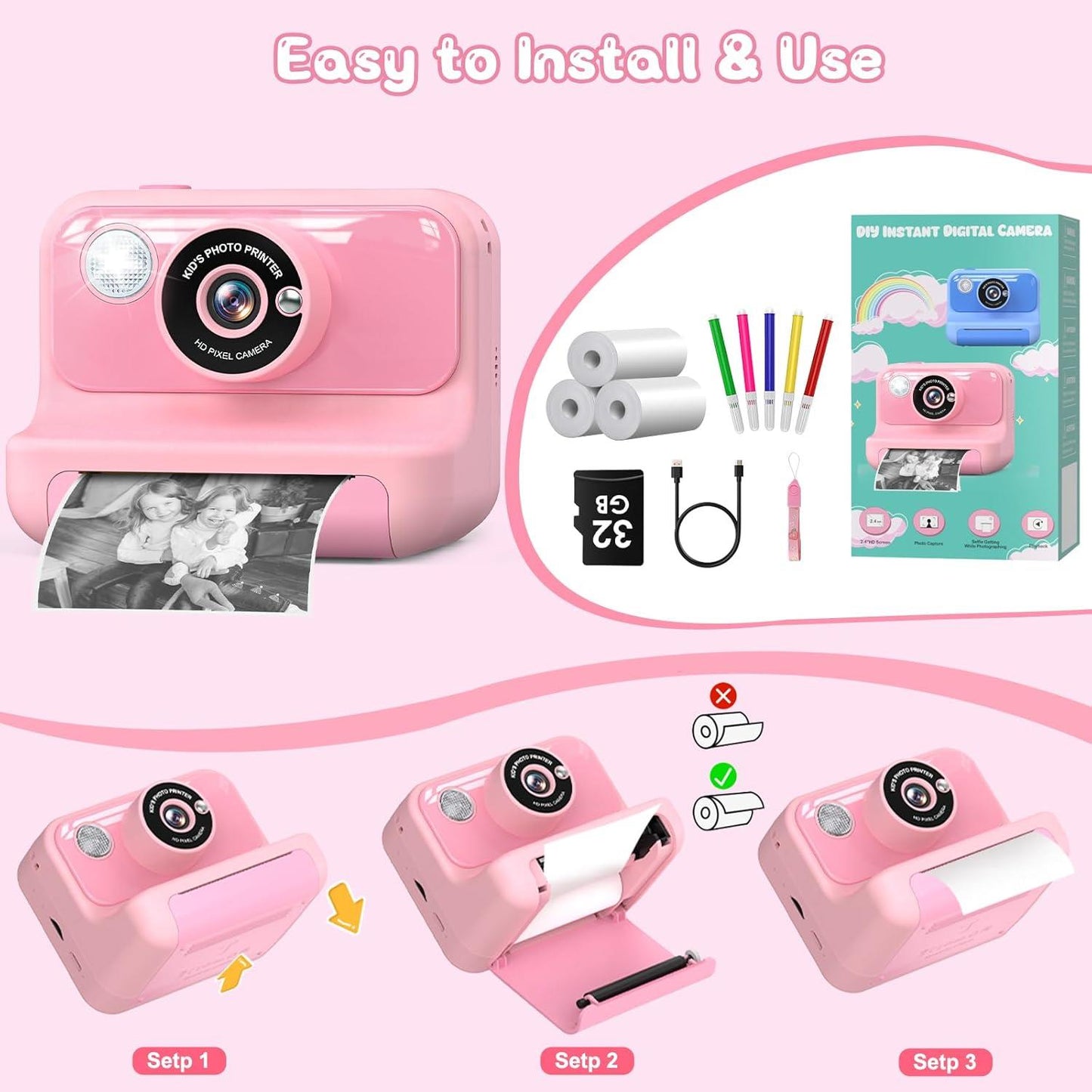 Kids Camera Instant Print - Pink