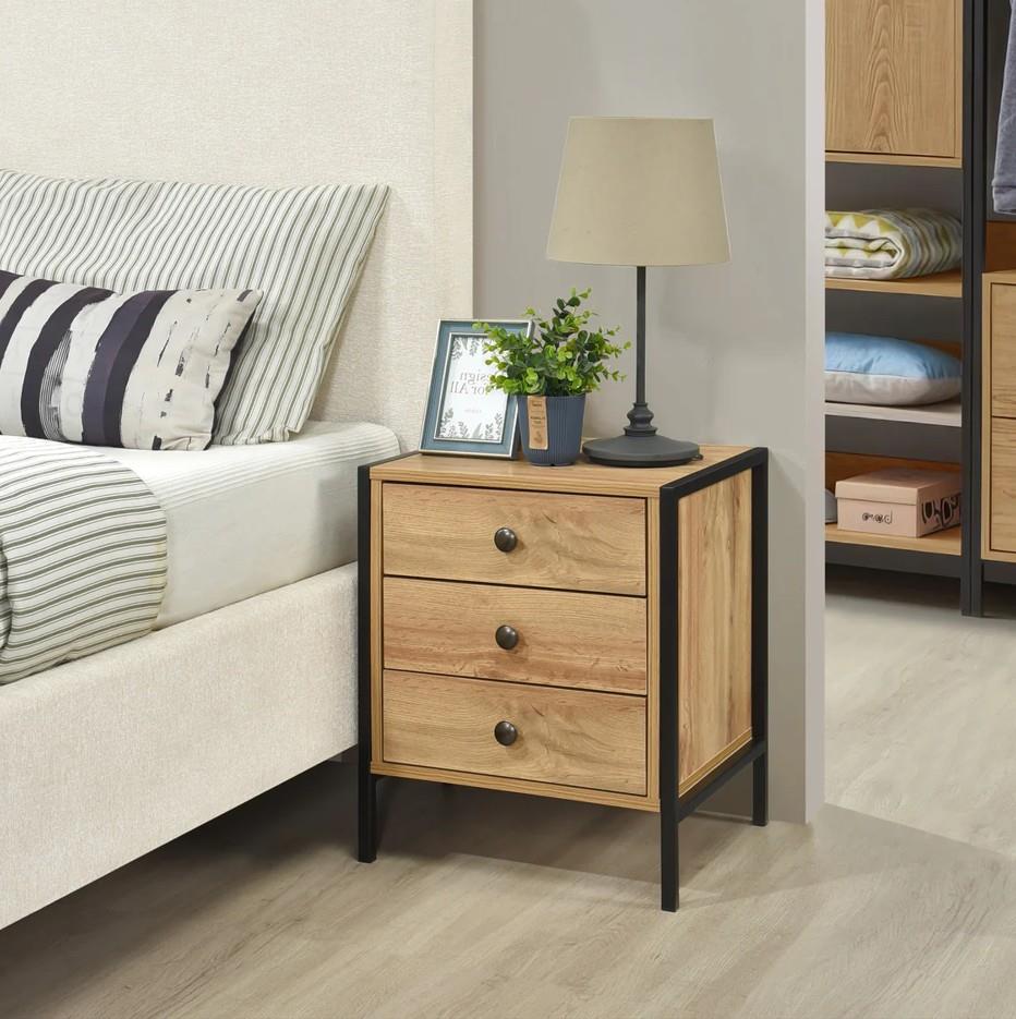 Alva 3 Drawer Bedside - Wotan Oak