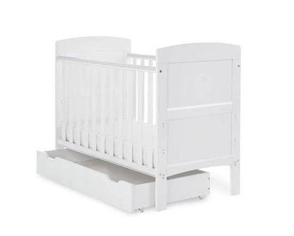 Grady Cot Bed, Under Drawer + Fibre Mattress - White