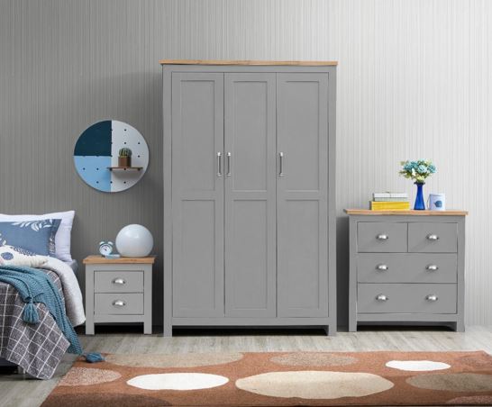 Lincoln 3 Piece Bedroom Set (3 Door Wardrobe, 2+2 Chest, 2 Drawer Bedside)