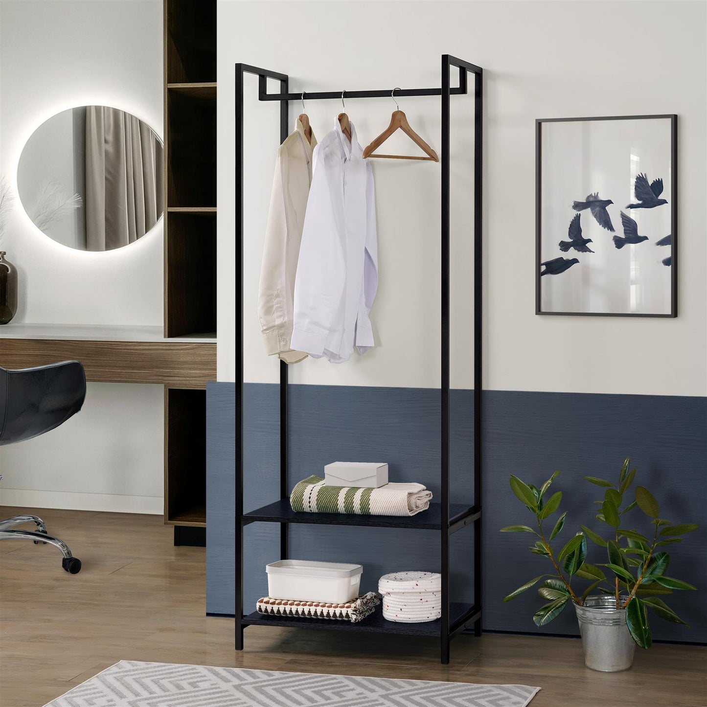Scala Open Wardrobe with 2 Shelves - Black