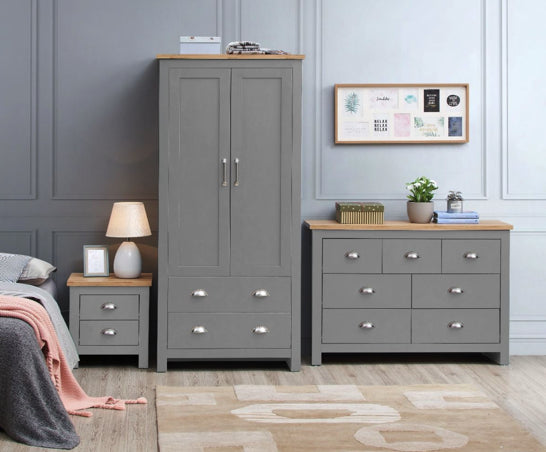 Lincoln 3 Piece Bedroom Set (2 Door Wardrobe, 3+4 Chest, 2 Drawer Bedside)