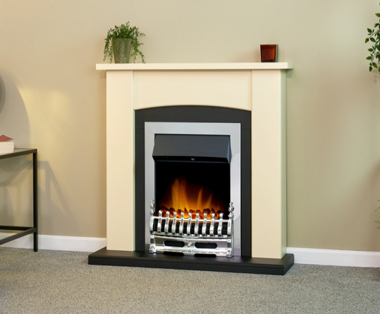 Hardin Fireplace in Cream & Black with Electric Fire in Chrome, 39cm