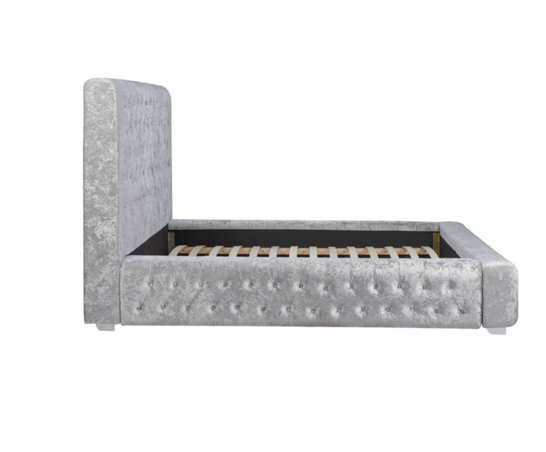 Grande Double Bed - Steel Crushed Velvet