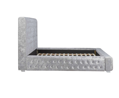 Grande Double Bed - Steel Crushed Velvet