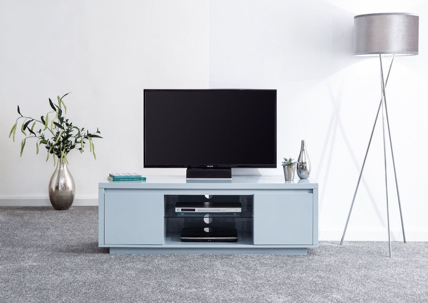 Arctic High Gloss LED Large TV Unit-Grey