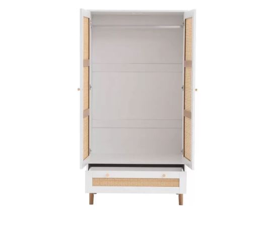 Catalina 2 Door 1 Drawer Rattan Wardrobe- White