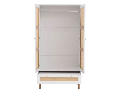 Catalina 2 Door 1 Drawer Rattan Wardrobe- White