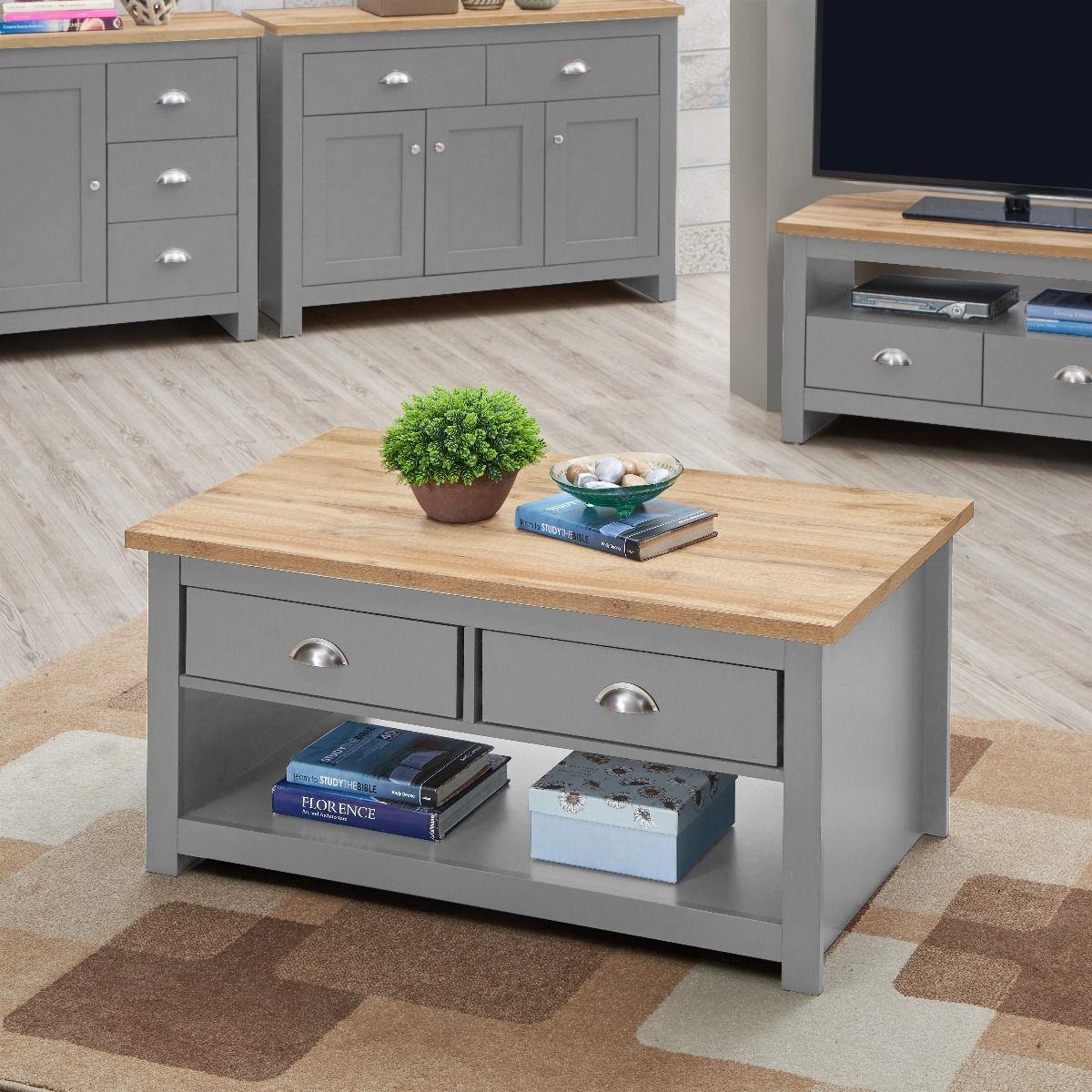 Lincoln 2 Drawer Coffee Table- Light Grey