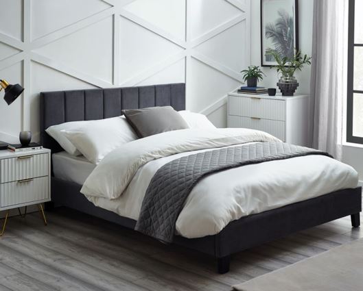 Rosa Velvet Single Bed - Grey