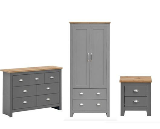 Lincoln 3 Piece Bedroom Set (2 Door Wardrobe, 3+4 Chest, 2 Drawer Bedside)
