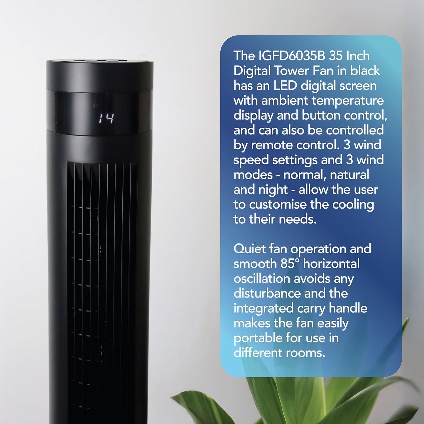 Igenix 35" Digital Tower Fan - Black
