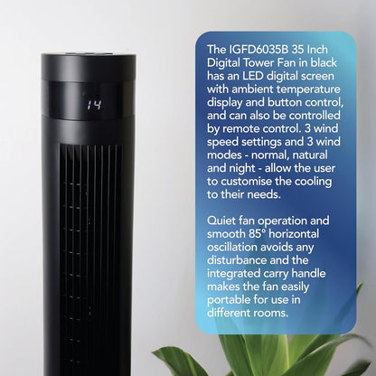Igenix 35" Digital Tower Fan - Black