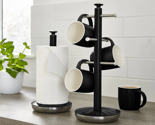 Swan Retro Towel Pole and Mug Tree Set Black