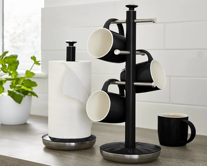 Swan Retro Towel Pole and Mug Tree Set Black