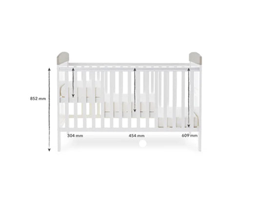 Elephants Grey Cot Bed + Fibre Mattress