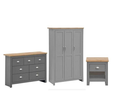 Lincoln 3 Piece Bedroom Set (3 Door Wardrobe, 3+4 Chest, 1 Drawer Bedside)