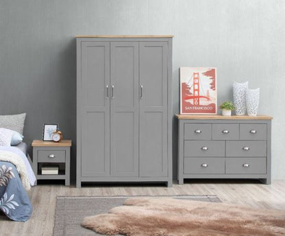 Lincoln 3 Piece Bedroom Set (3 Door Wardrobe, 3+4 Chest, 1 Drawer Bedside)
