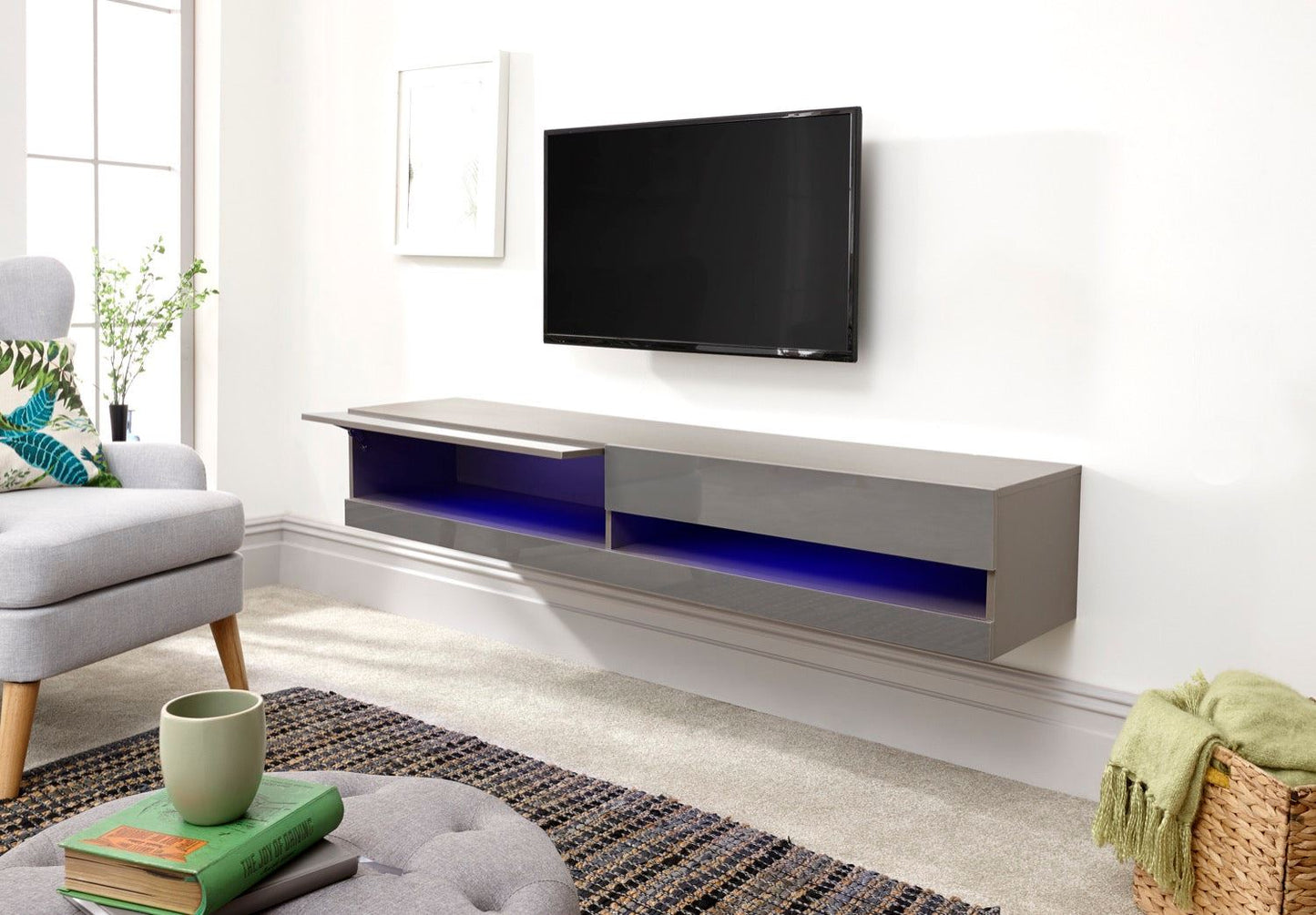 Graze LED 180cm Wall TV Unit-Grey