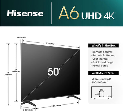 HISENSE 50A6NTUK 50" Smart 4K Ultra HD HDR LED TV with Amazon Alexa