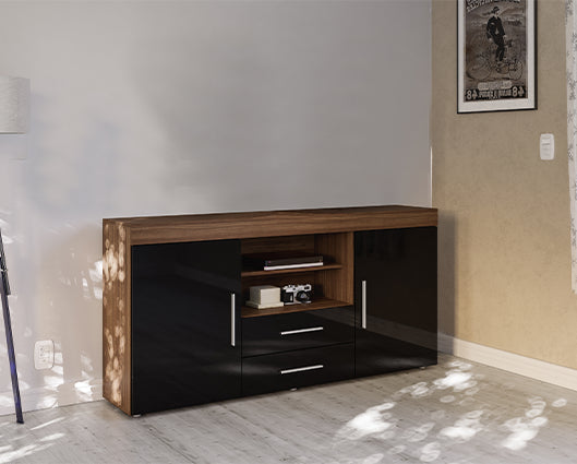Edgeware 2 Door 2 Drawer Sideboard- Walnut & Black