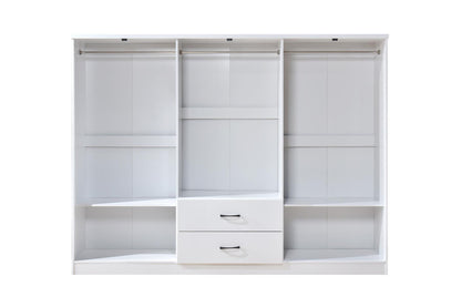 6 Door Wardrobe - White (Black Handles)