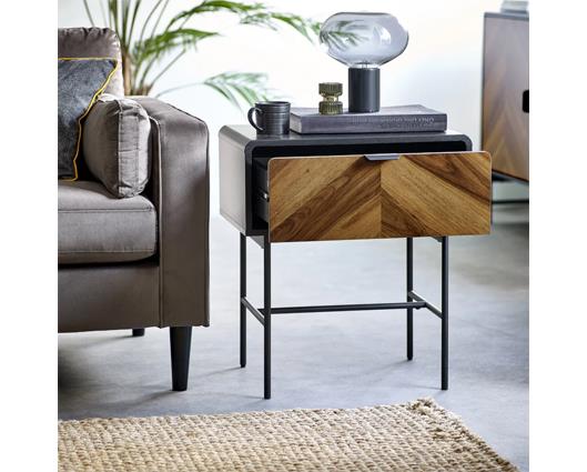 Alvin Lamp Table - Black and Natural Brown Wood