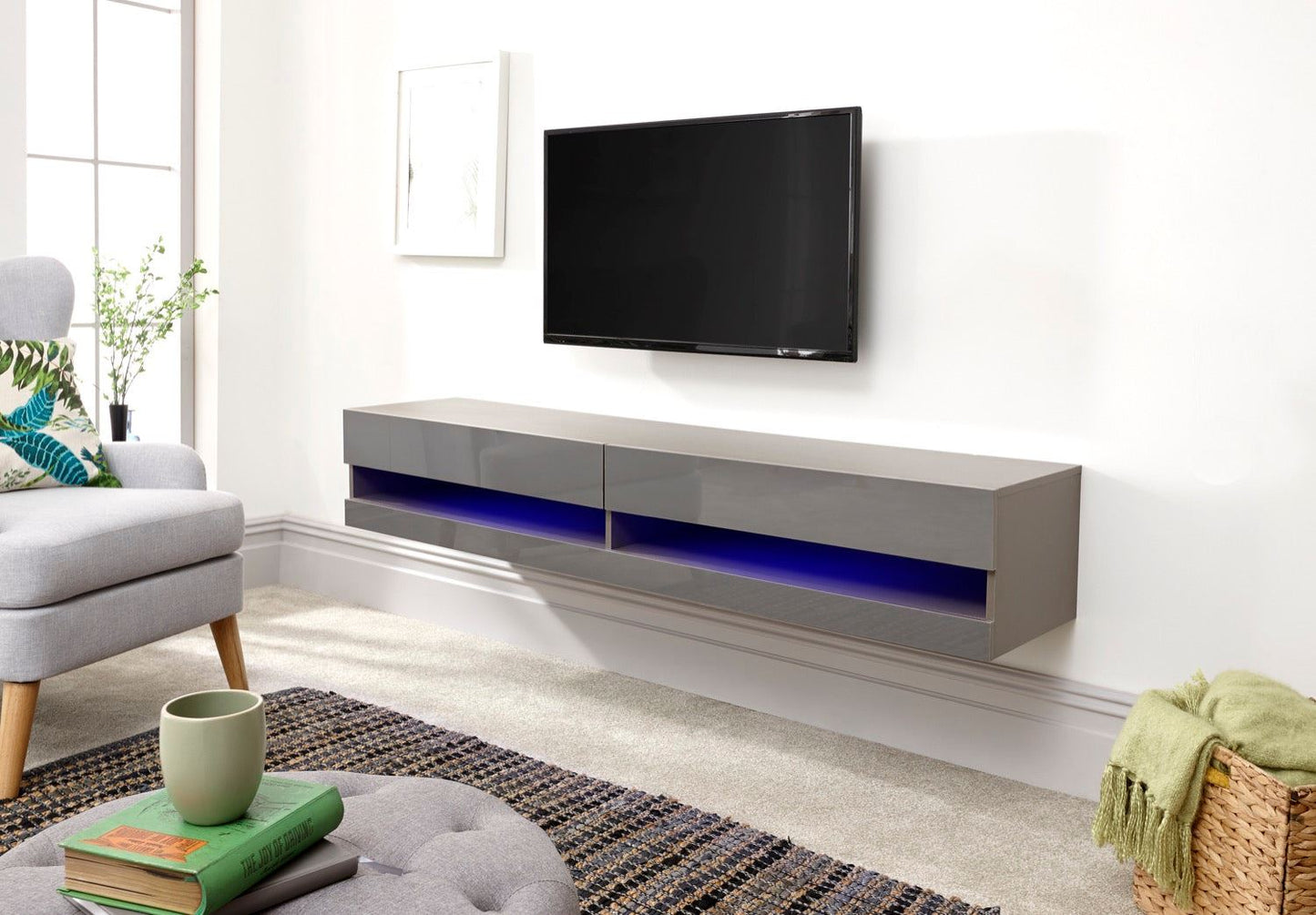 Graze LED 180cm Wall TV Unit-Grey
