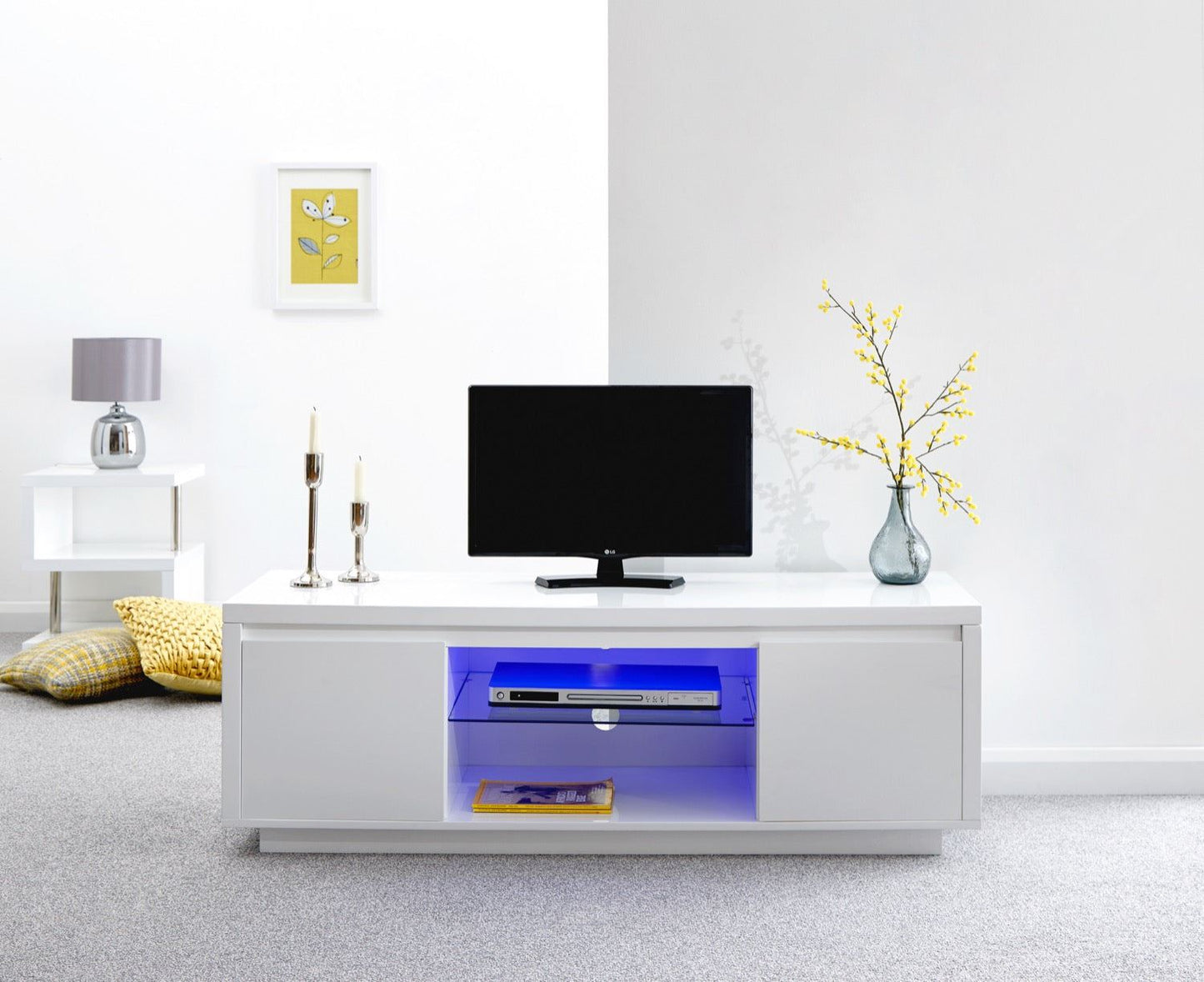 Arctic High Gloss LED Large TV Unit-White