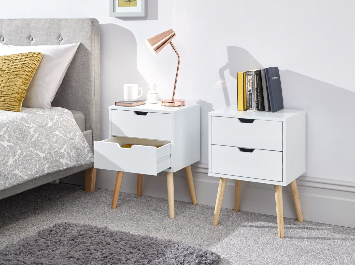 Nessi Pair of Bedside Tables-White