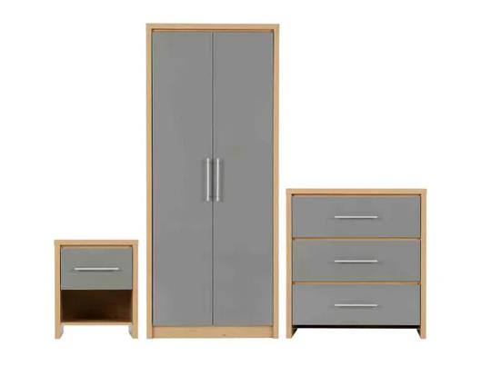Santos Bedroom Set - Grey High Gloss/Light Oak Effect Veneer