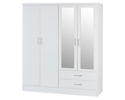 Neptune 6 Door 2 Drawer Mirrored Wardrobe - White Gloss