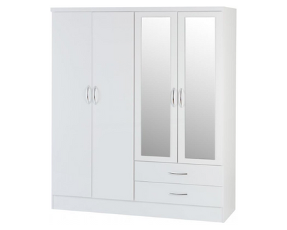 Neptune 6 Door 2 Drawer Mirrored Wardrobe - White Gloss