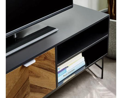Alvin TV Unit - Black and Natural Brown Wood